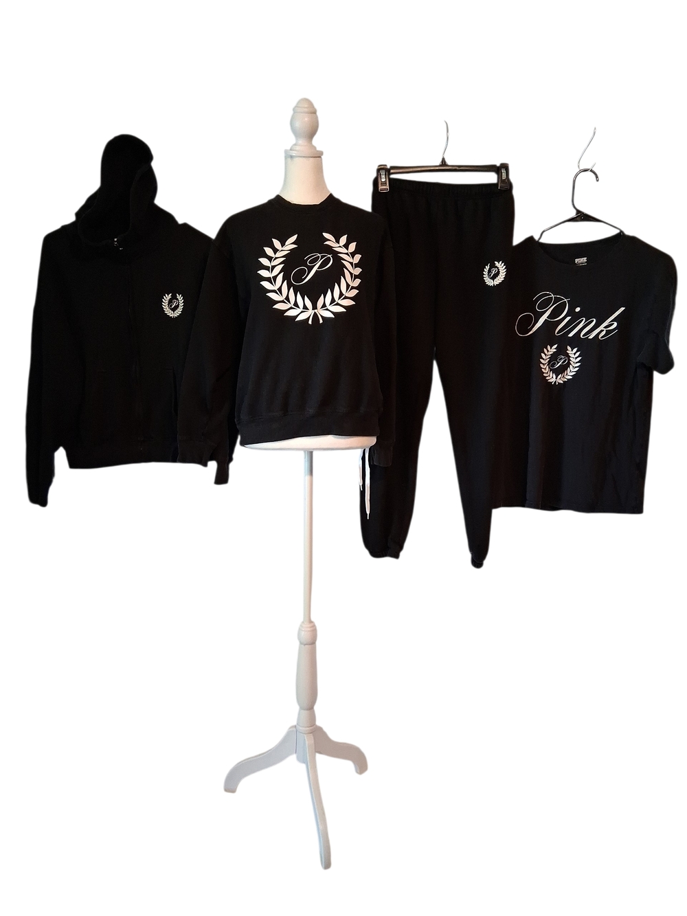Bundle Set PINK Victoria's Secret Black Sweatshirt, Hoodie, Tee & Joggers Set